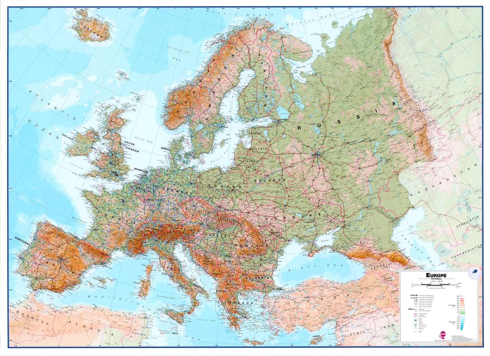 Koop Europakaart A Natuurkundig Maps International online bij COMMEE